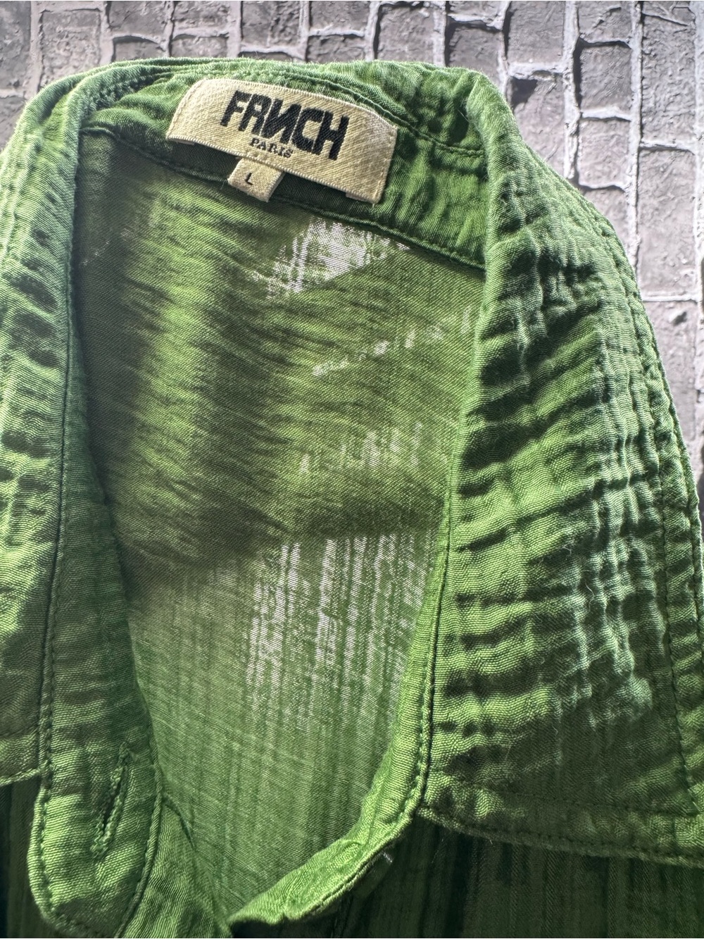 FRNCH Paris Green Crinkle Gauze Button Front Oversized Blouse Size Large - Picture 6 of 8
